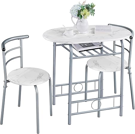 3 Piece Dining Table Set, Kitchen Table & Chair Sets for 2, Compact Bistro Table Set