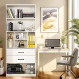 White Bookshelf, 71" Tall Bookcase with 2 Drawers, Wooden Bookcases 4-Tier Open Shelves
