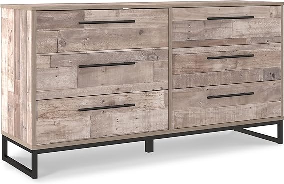 Neilsville Industrial 6 Drawer Dresser, Butcher Block Gray