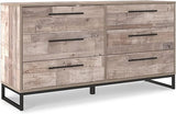 Neilsville Industrial 6 Drawer Dresser, Butcher Block Gray