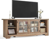 Farmhouse TV Stand for 65 Inch TV, Wood Entertainment Center with Glass Door Storage