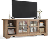 Farmhouse TV Stand for 65 Inch TV, Wood Entertainment Center with Glass Door Storage