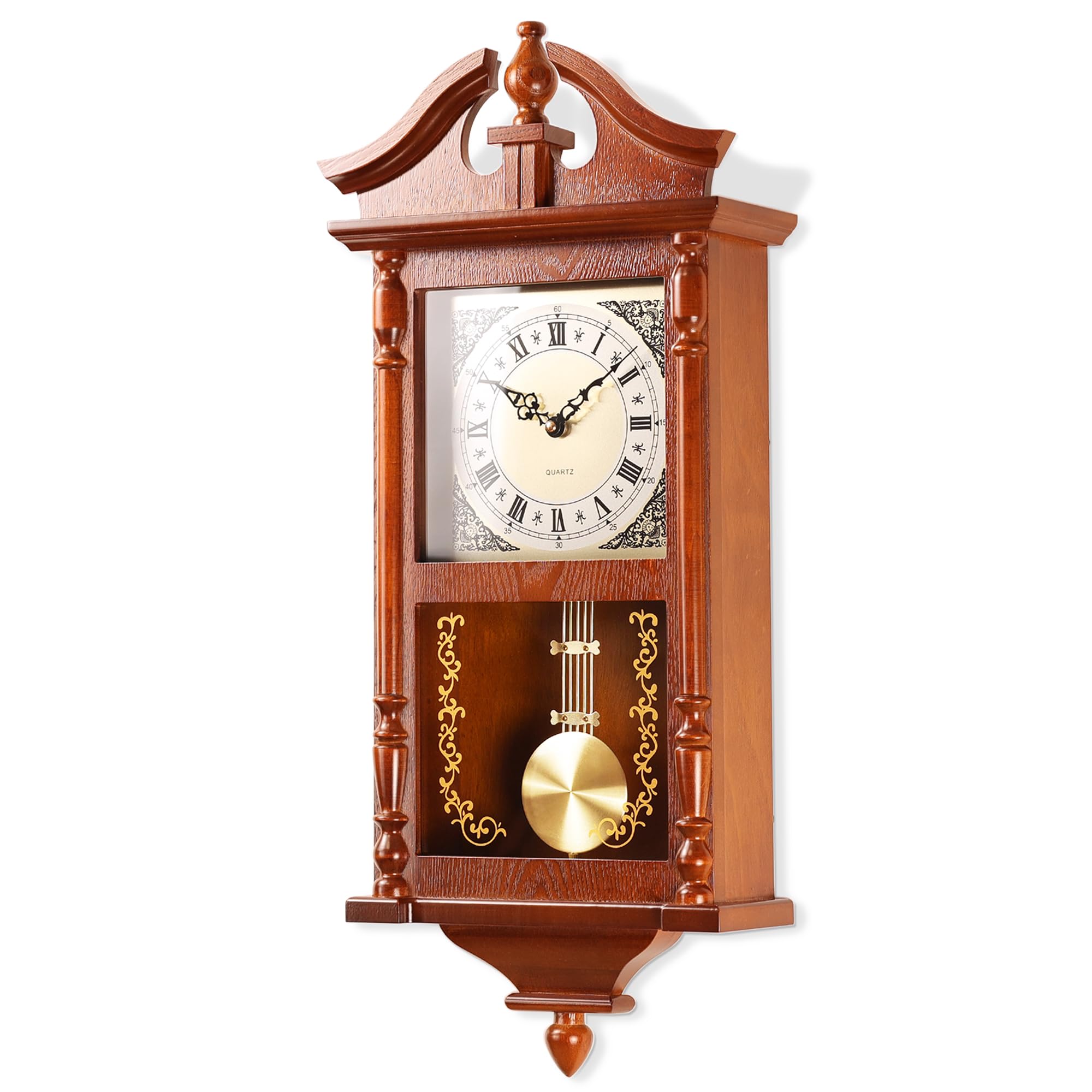 25IN Grandfather Vintage Wall Clock with Pendulum and Chime, Hour/Quarter-Hour Chime