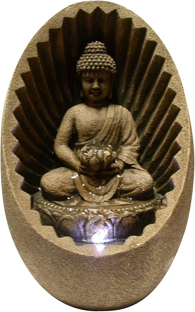 WIN1138 13" Indoor Tabletop Tiering Bowls Water Fountain with LED Lights – Cascading Water Feature for Home