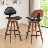 Modern Bar Stools Set of 2,Swivel Counter Stools with Backs,26'' Leather Kitchen Island Chairs