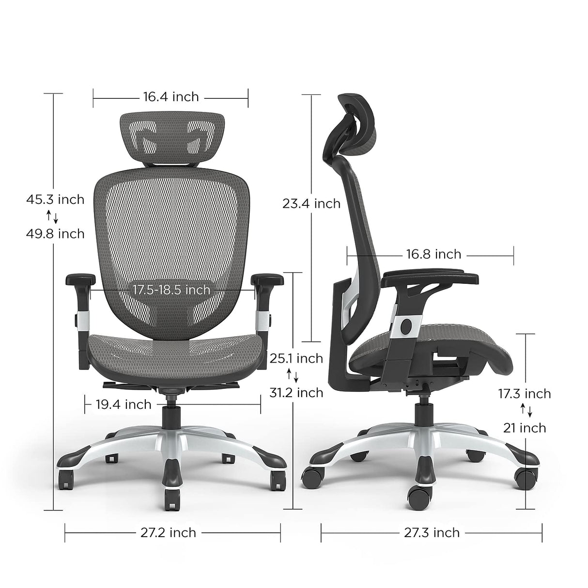 FlexFit Hyken Mesh Task Chair - Adjustable with Lumbar, Arm and Head Support,