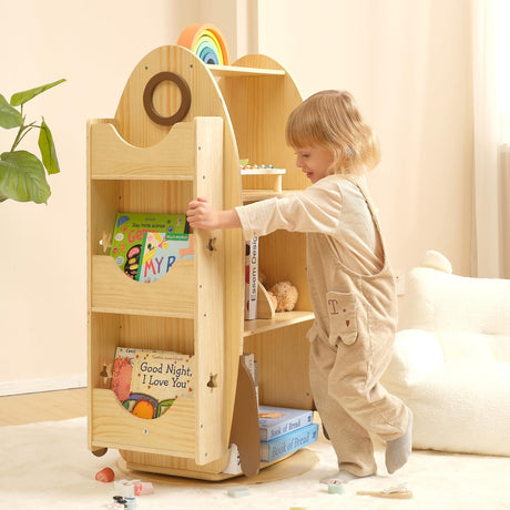 Rotating Bookshelf for Kids, 360° Spinning Bookshelf Tower with Imagination-Boosting and Large Capacity Design