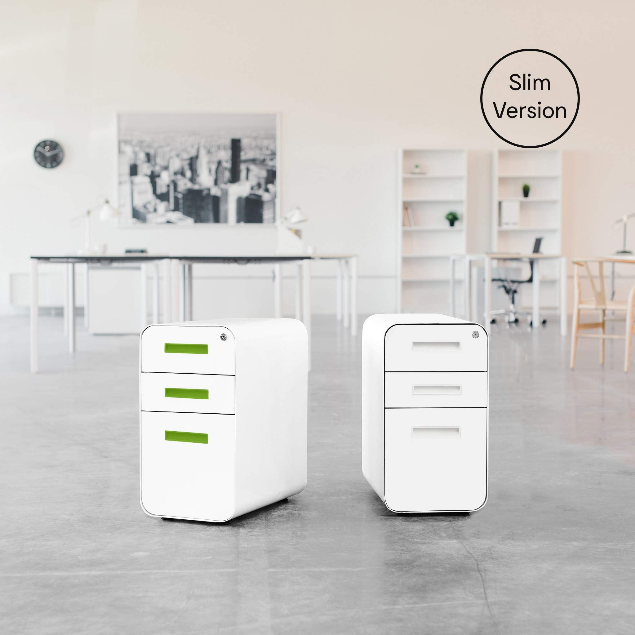 Stockpile Slim 3-Drawer Mobile File Cabinet with Lock - Under Desk Metal Filing Cabinet,
