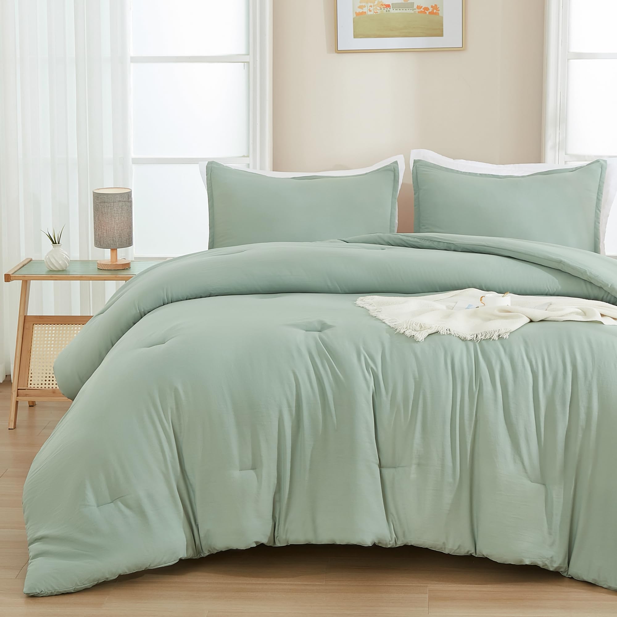 Sage Green California King Comforter Set - 7 Pieces Bed in a Bag Cal King Bedding
