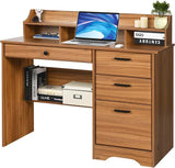 White Desk with 4 Drawers, Home Office Desks Small Desk with Hutch and Shelf