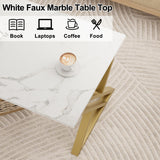 Coffee Table Living Room Table White Center Table, Simple Modern Faux Marble Rectangular Tea Table with Sturdy Gold-