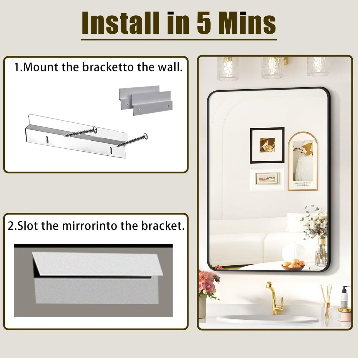 Bathroom - Wall - Mirror - for Over Sink 16x24inch, Wall-Mounted Vanity Mirror