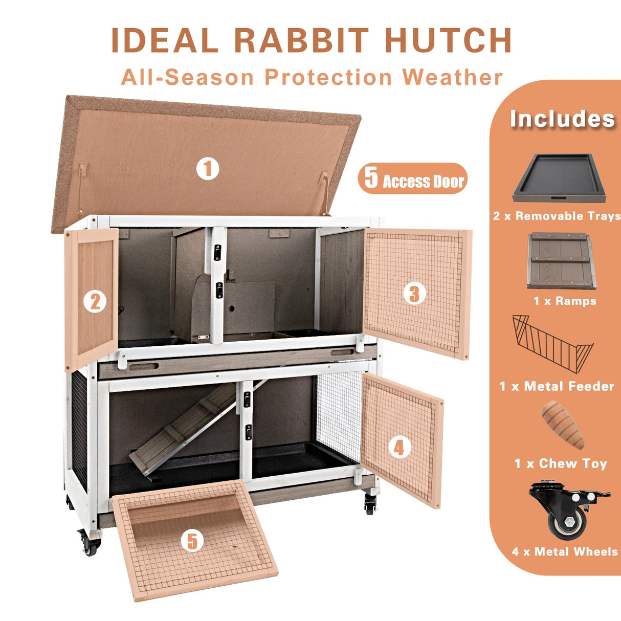 36"L Rabbit Hutch Indoor Wooden 2 Story Bunny Hutch Rabbit Cage Outdoor Bunny Cage