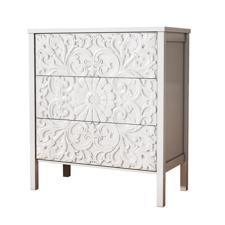 3-Drawer Dresser Chest, Modern Wooden Flower Motif Dresser with Wide Storage Space