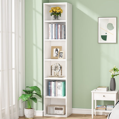 70.9 Inch Tall Narrow Bookcase, Modern White Corner Bookcase with Storage