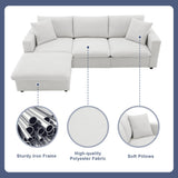 ERYE L-Shape Reversible Modular Sectional Sofa Couch,Cushions 4 Seaters Convertible Sofa&Couch Corner Leisure Cloud Sofá with Movable Ottoman & 2 Pillows for Living Room, 101", White-9023