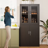 Metal Storage Cabinet with Glass Doors - 71" Locking Display Cabinet