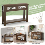 2-tier Console Table with Drawers, Wood Entryway Table with 2 Drawers & Open Storage Shelf for Living Room Entryway,