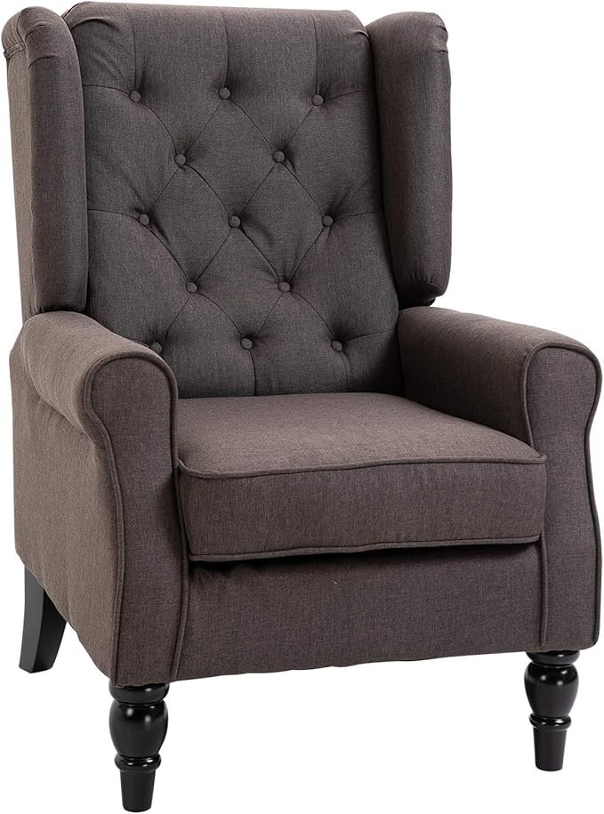 Button-Tufted Accent Chair with High Wingback, Rounded Cushioned Armrests and Thick Padded Seat, Blue