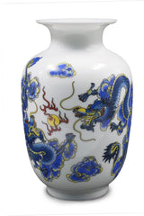 Blue and White Vase, Handmade Chinese Porcelain Flower Vase, Dragon Motif