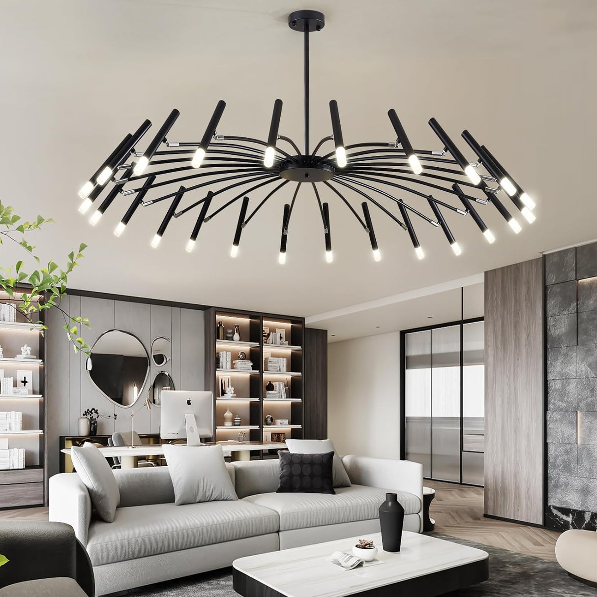 Black Modern Chandelier Large Chandelier Lighting Adjustable Ceiling