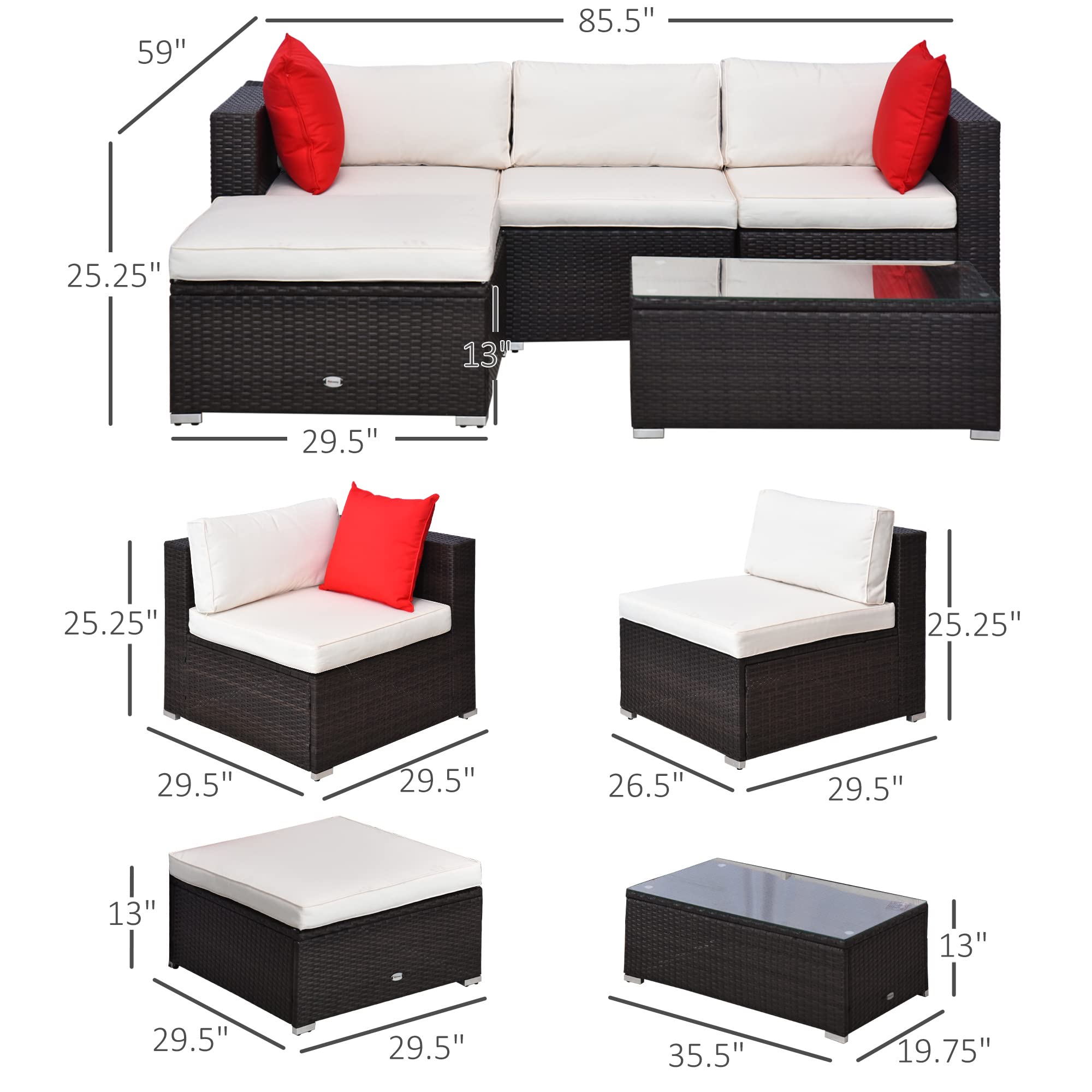 5-Piece Patio Furniture Set with Cushions, Outdoor PE Rattan Wicker Sofa Set