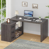 Shaped Desk with Drawers, Shape Computer Storage Cabinet Shelves, Reversible Modern Industrial Home Office Corner Desk