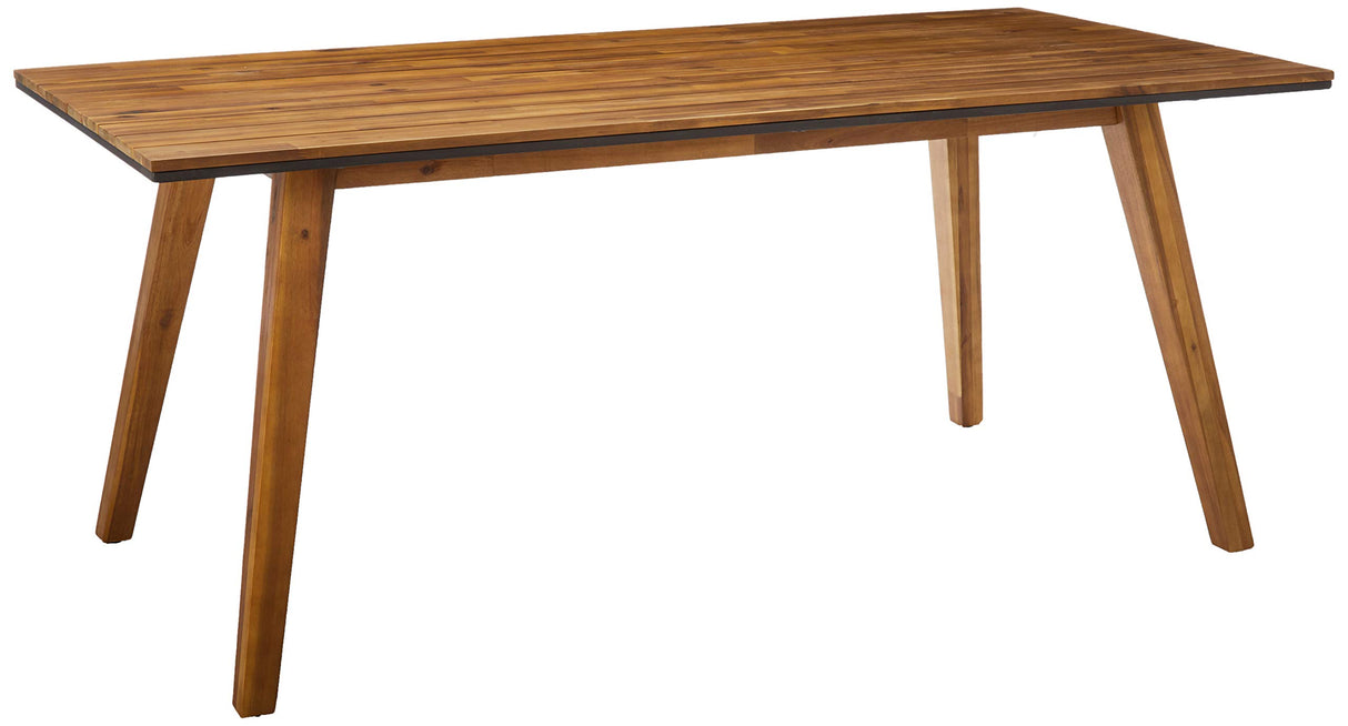 Paul Outdoor 71" Acacia Wood Dining Table, Teak Finish, Rustic Metal