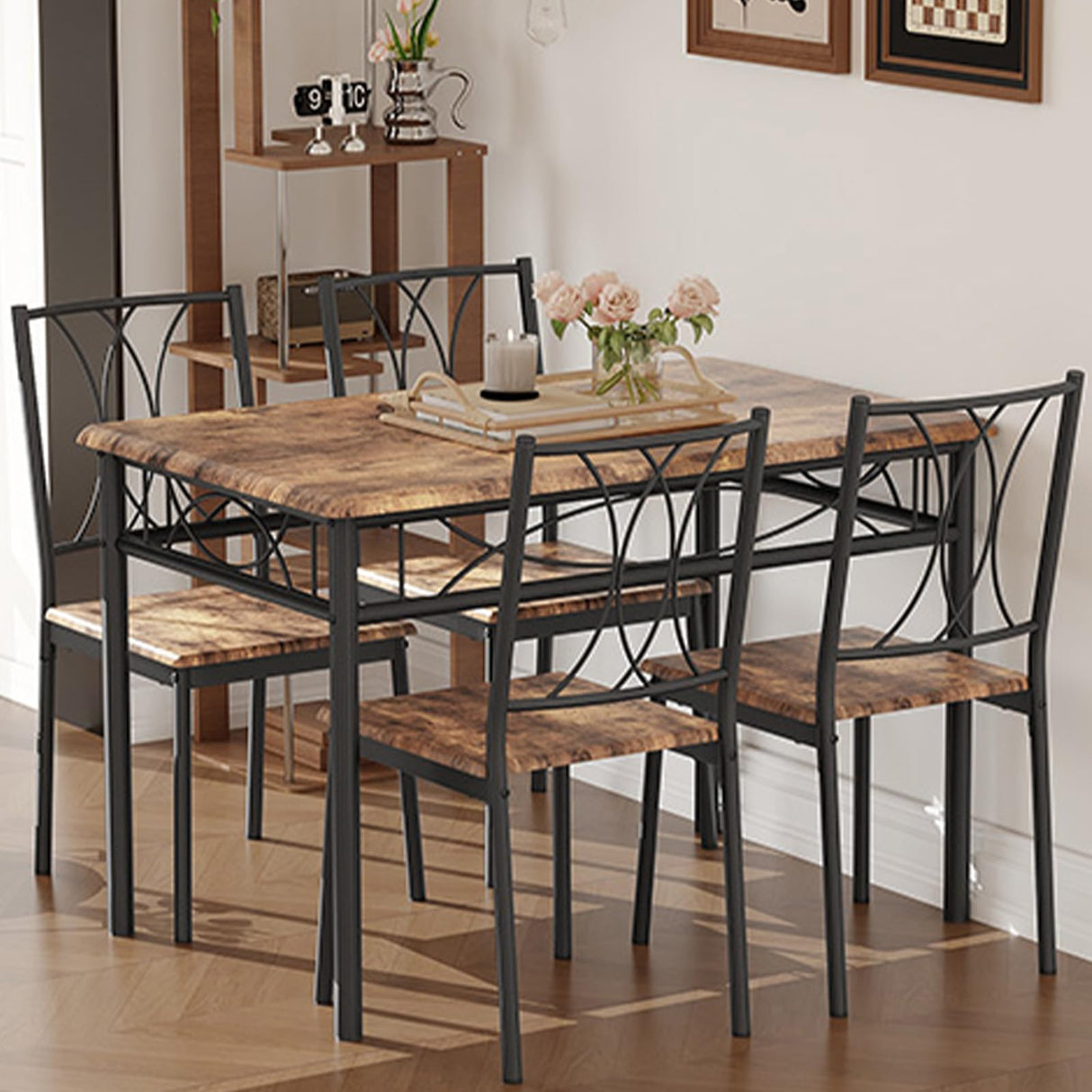 Compact Dining Table Set for 4 - Rustic Brown