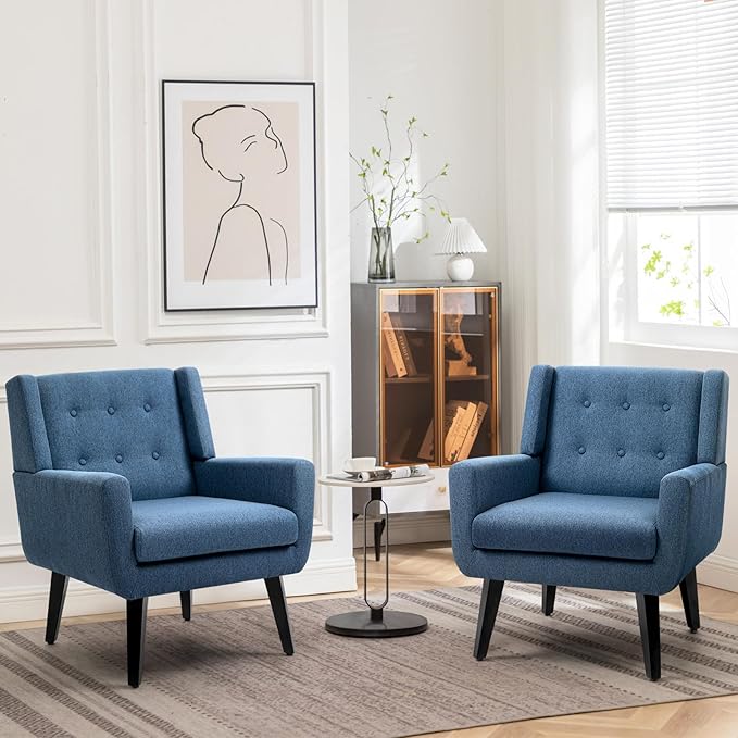 Set of 2 Morden Accent Chair, Mid-Century Modern Upholstered Sofa Chair with Rubber