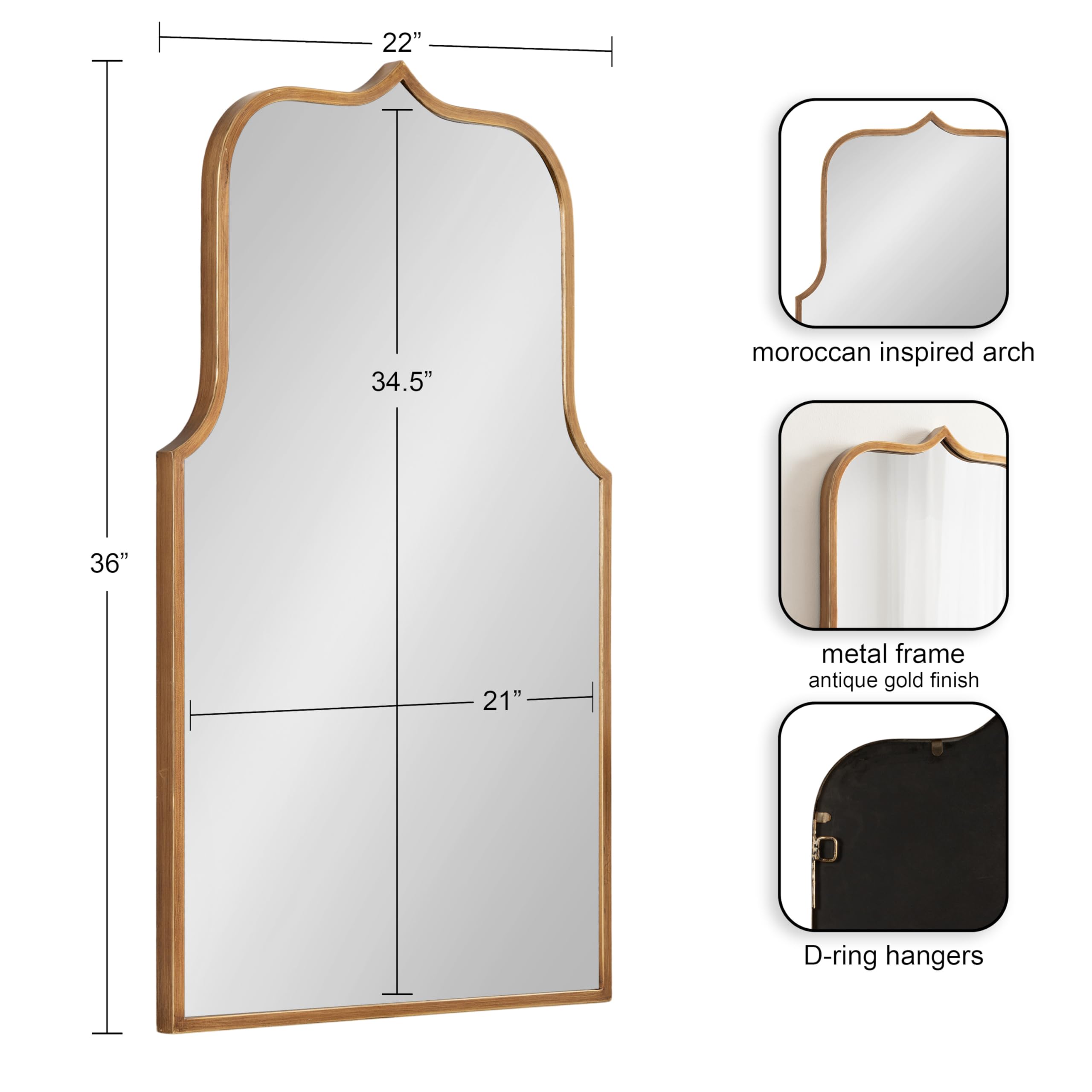 Gezella Glam Scalloped Arched Wall Mirror, Antique Gold