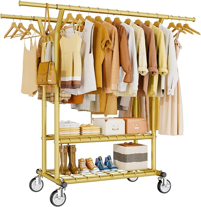 Heavy Duty Clothes Rack, Rolling Clothing Rack With Shelves Load 620 LBS