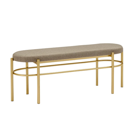 Modern Glam Upholstered Oval Entry Bench, 48 Inch, Taupe/Gold