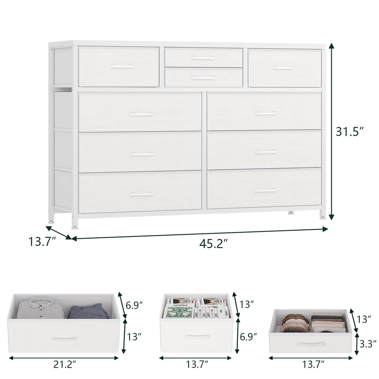 Wide 10 Drawer Dresser,TV Stand Entertainment Center Fabric Storage Dressers Drawers