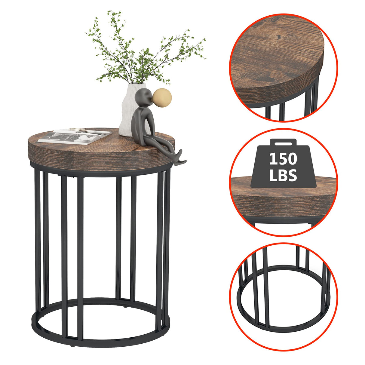 Round End Table, Industrial Side Table Small Accent Table, Metal Circle C Table