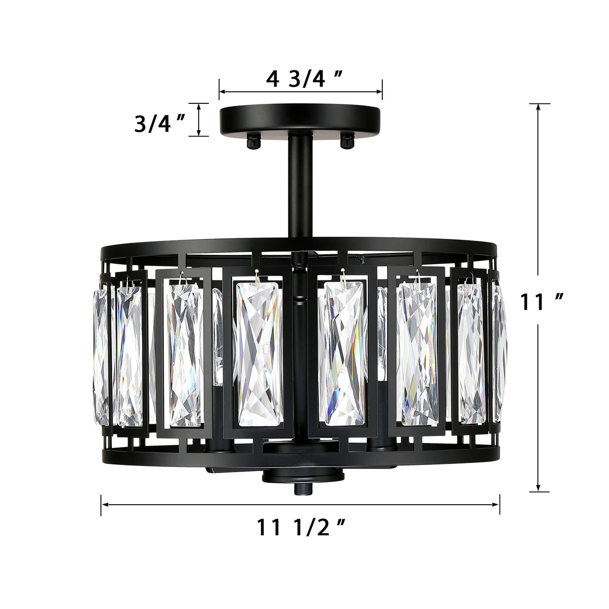 Crystal Semi Flush Mount Ceiling Light Black Close to Ceiling Light Fixtures,3-Light Ceiling