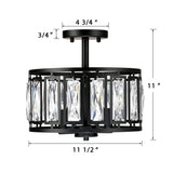 Crystal Semi Flush Mount Ceiling Light Black Close to Ceiling Light Fixtures,3-Light Ceiling