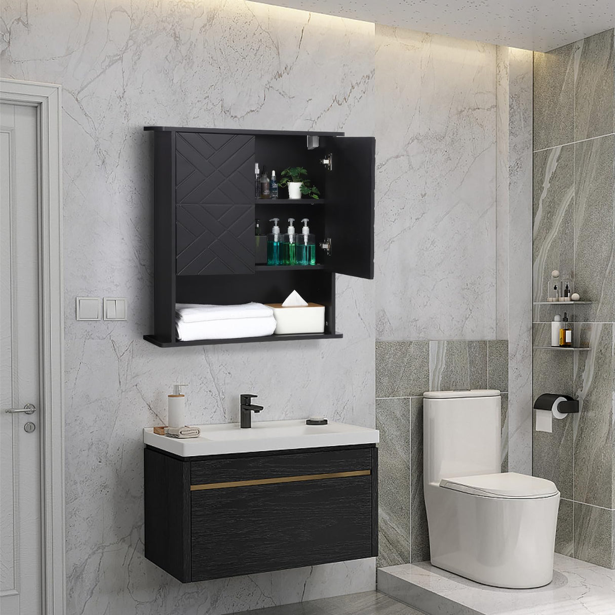 Bathroom Wall Cabinet with 2 Doors Adjustable Shelves, Bathroom and Living Room