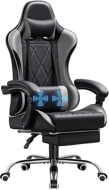 Gaming Chair, Computer Chair with Footrest and Massage Lumbar Support, Swivel Seat