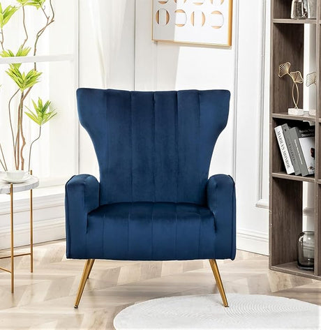 Modern Velvet Accent Chair for Living Room, Bedroom or Office with Stylish Metal Legs, Plush Upholstery and Wood Frame, Small-Medium, Blueish Green