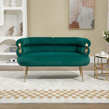 Modern Velvet Accent Loveseat Sofa, Upholstered Sofa Chair with Golden Metal Legs