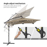 Solar Offset Hanging Market Patio Umbrella, rectangle patio umbrella, Steel Pole