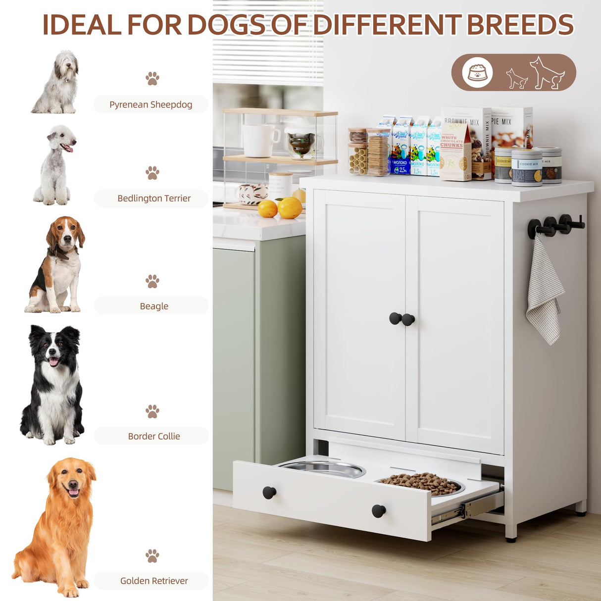 Metal Dog Feeding Station with Storage Cabinet & Elevated Bowls