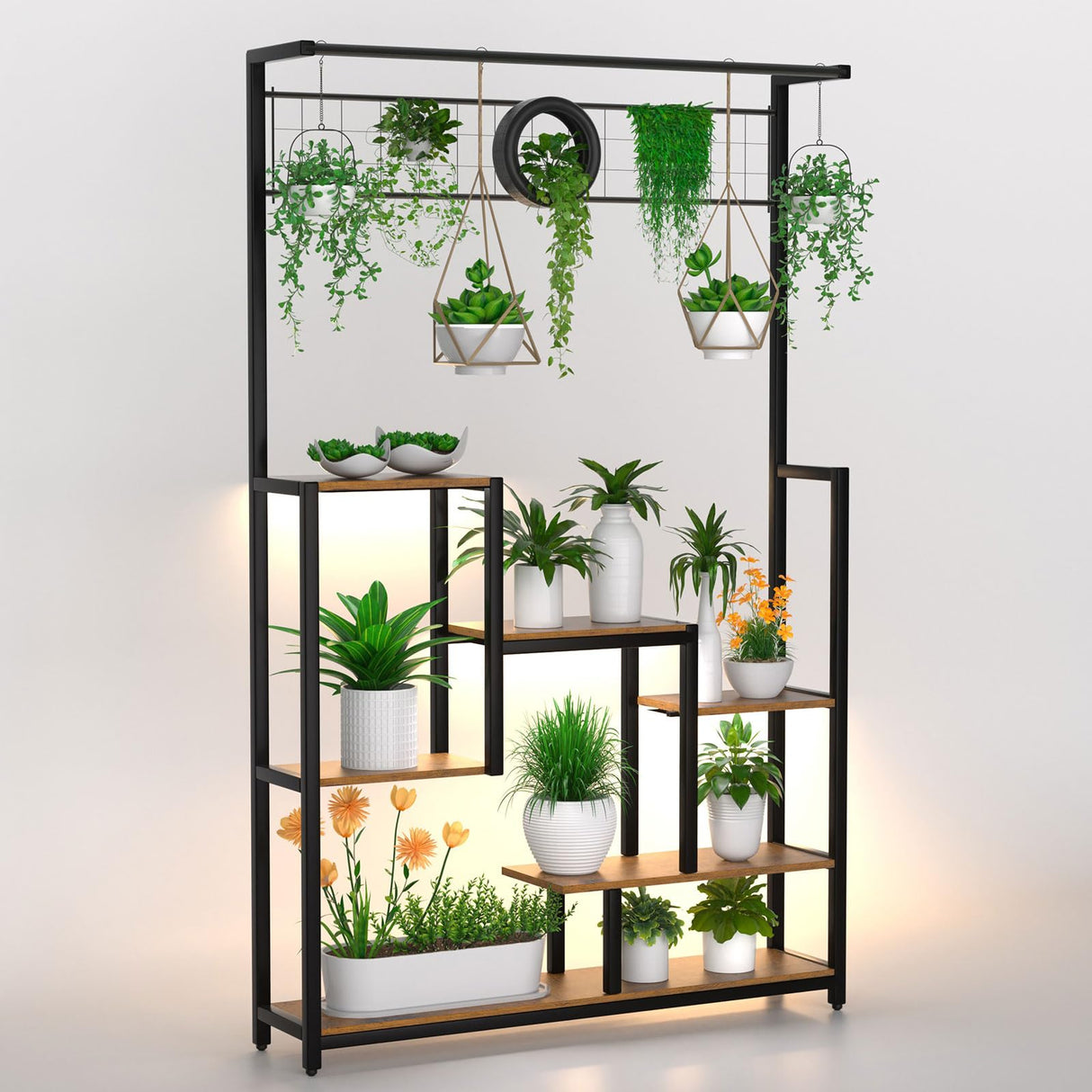 Tall Plant Stand Indoor with Grow Lights, 6 Tiered Metal Plant Stand for Indoor Plants