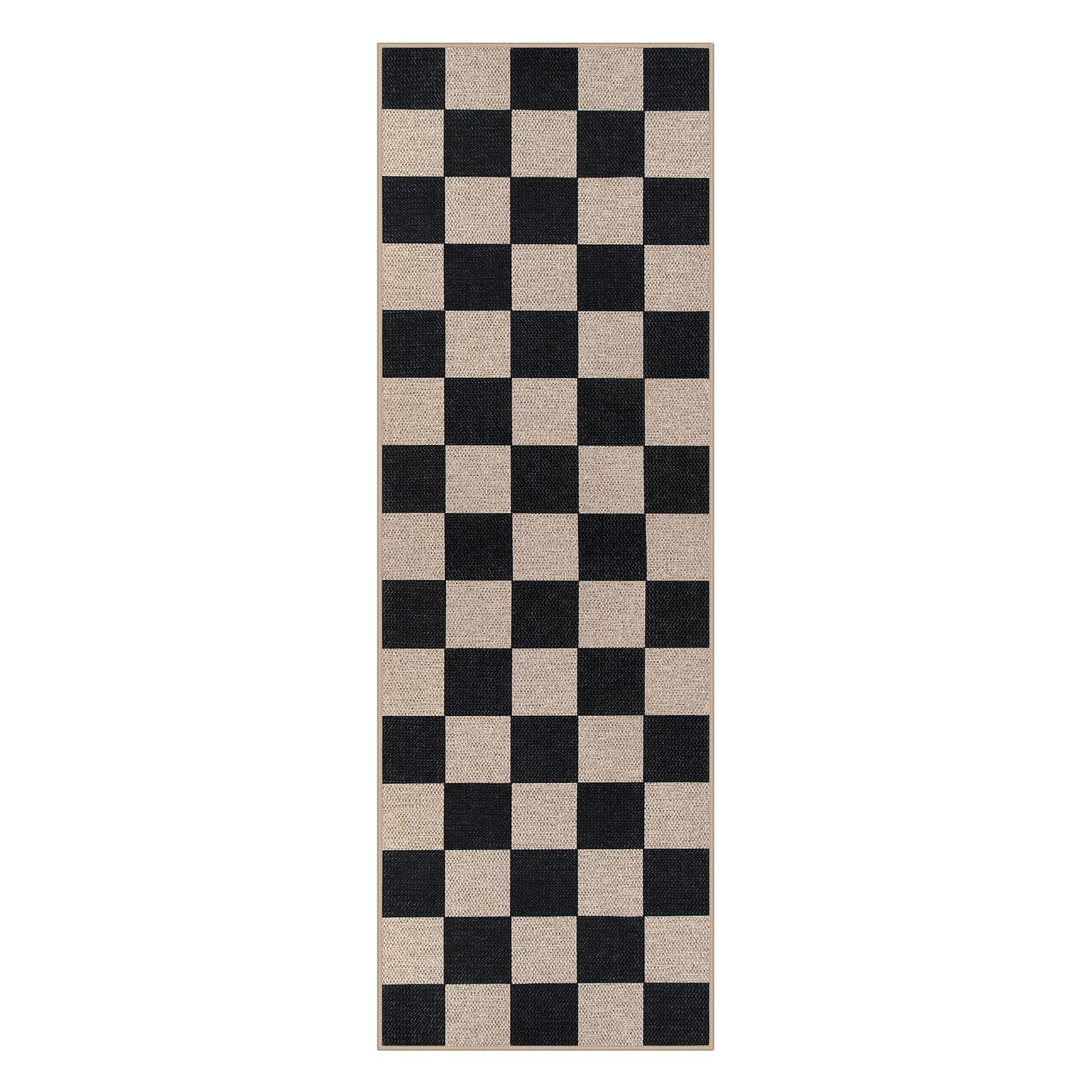 Checkered Easy Jute Runner Rug, 2x6 Hallway Kitchen Runner Rug Non Slip Washable