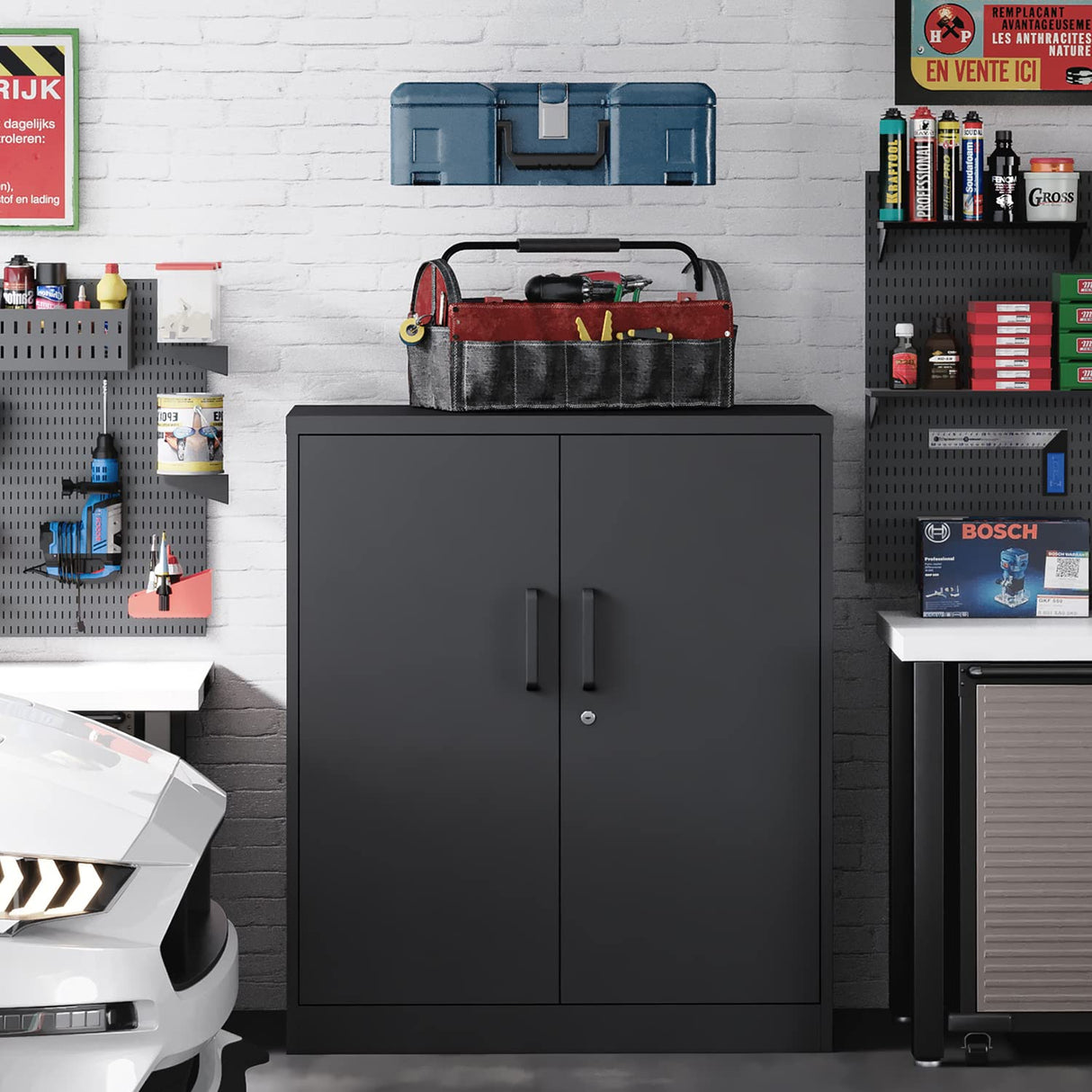 Metal Garage Storage Cabinet with 2 Doors and 2 Adjustable Shelves