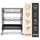 Kitchen Island Serving Cart with Utility Wood Tabletop, 4-Tier Rolling Storage Cart