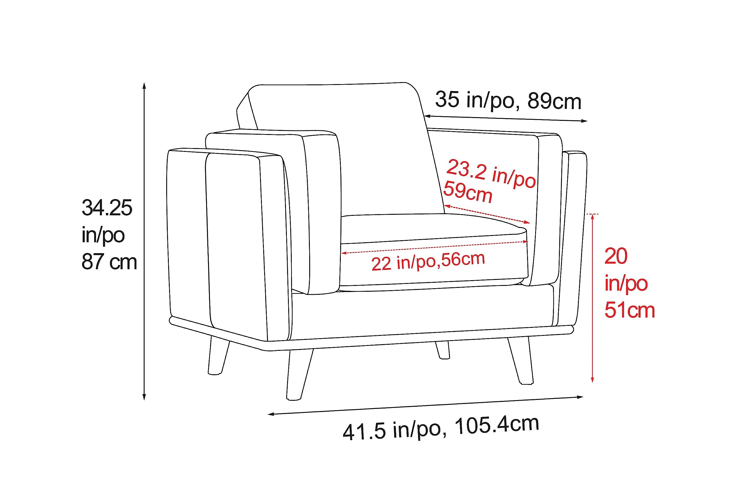 Full Leather Accent Chair 41.5” | Pure Full Italian Nappa Leather Chair, Solid Wood Accent