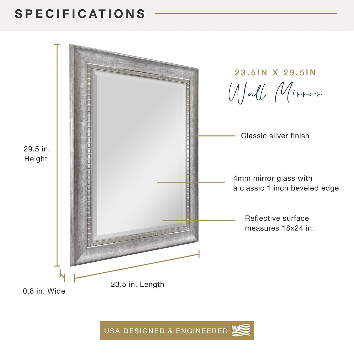 18x24 Inch Sloped Mirror, 23.5x29.5 Inch Overall Size, Silver (20563)