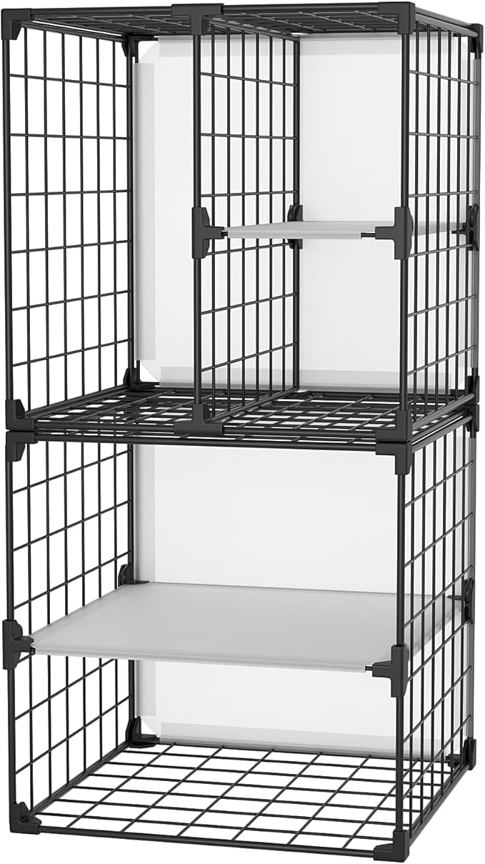 Wire Grid Storage Shelves, Stackable 6 Cube Storage Shelf, Closet Organizer, Metal Shelving Unit, Bookcase Bookshelf, Black
